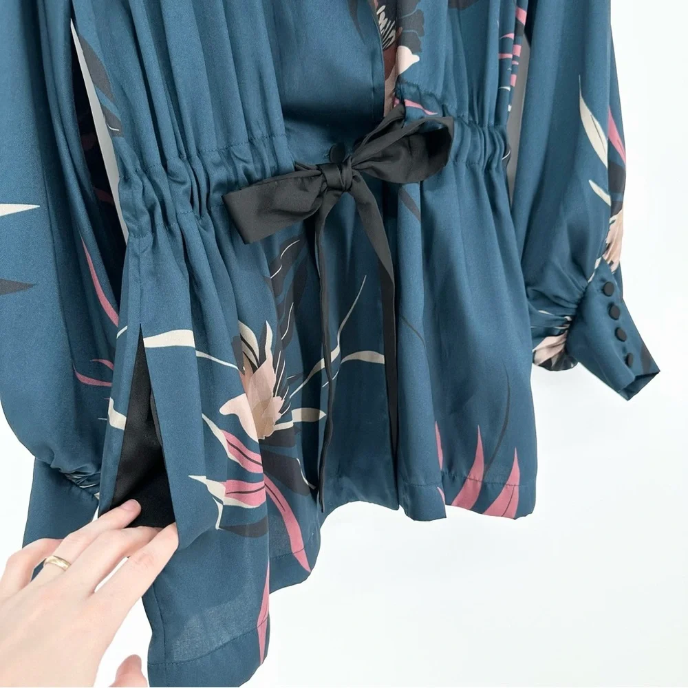 Zara Floral Matching Set Blazer Kimono Jacket Palazzo Wide Leg Pants